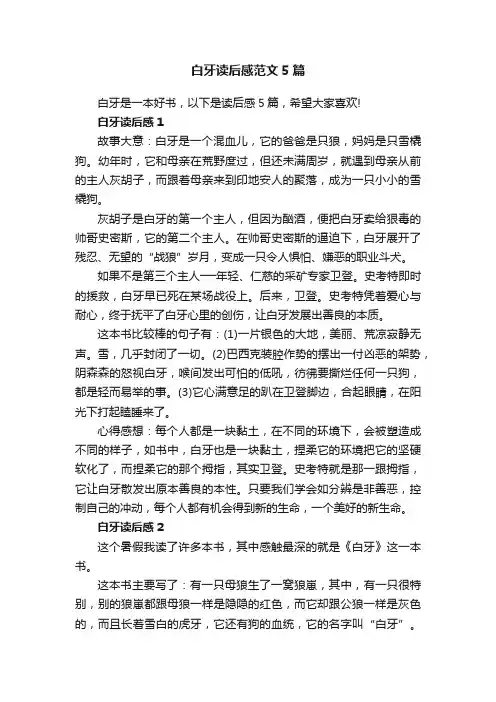 白牙读后感范文5篇
