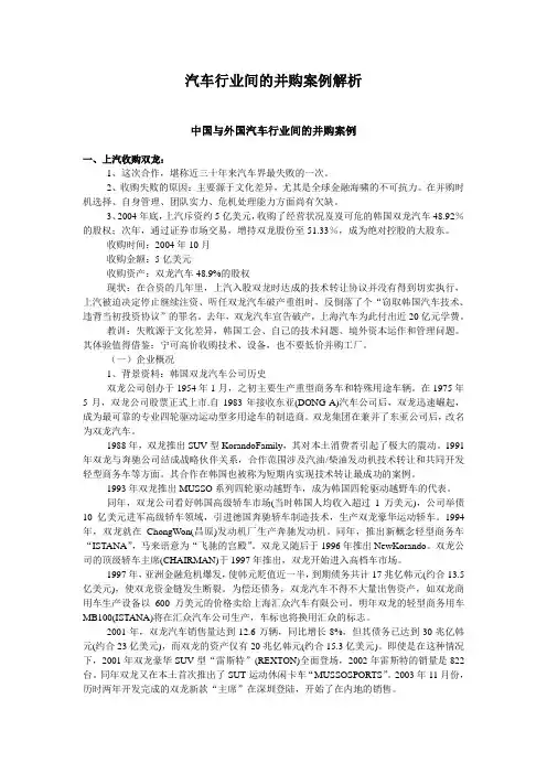 汽车行业间的并购案例解析