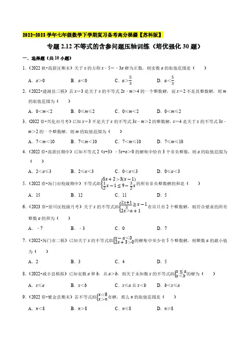 专题2.12不等式的含参问题压轴训练(培优强化30题)