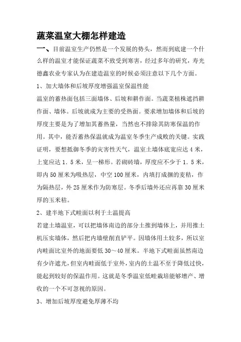 蔬菜温室大棚怎样建造的方案