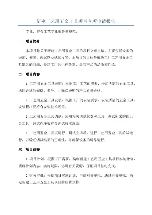 新建工艺用五金工具项目立项申请报告