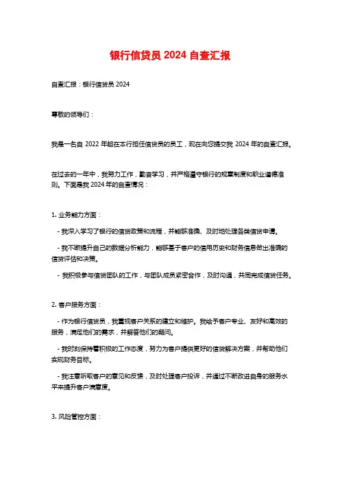 银行信贷员2024自查汇报