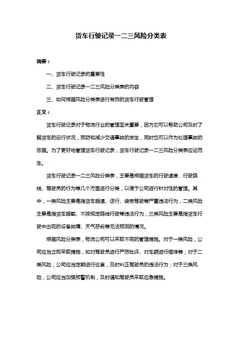 货车行驶记录一二三风险分类表