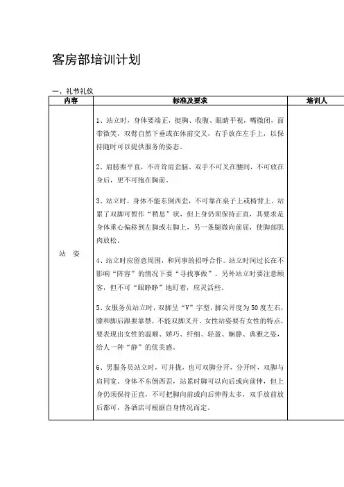 客房部培训计划