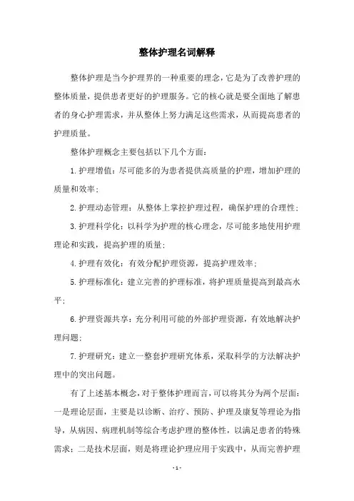 整体护理名词解释