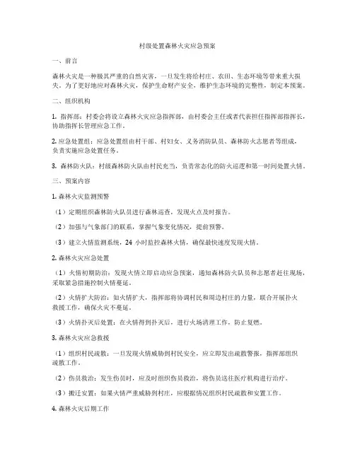 村级处置森林火灾应急预案