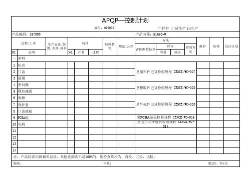 APQP-控制计划