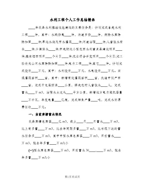 水利工程个人工作总结精品(4篇)