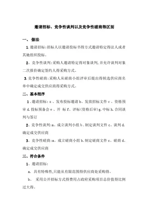 邀请招标竞争性谈判以及竞争性磋商的区别