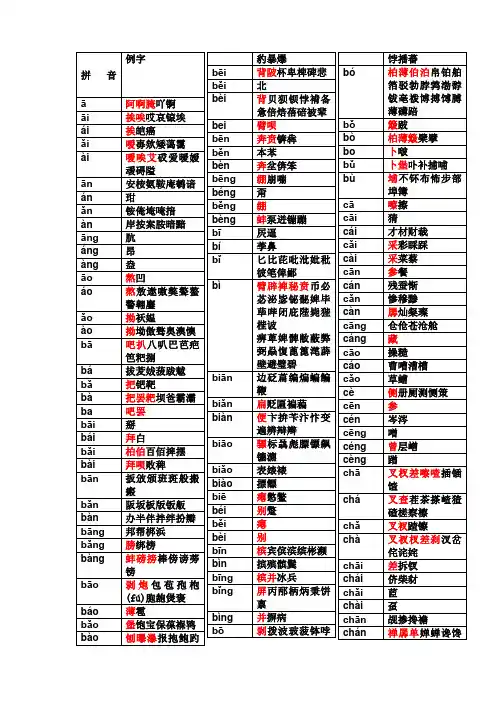 拼音汉字表大全