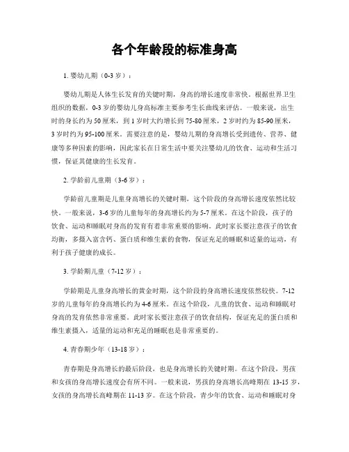 各个年龄段的标准身高
