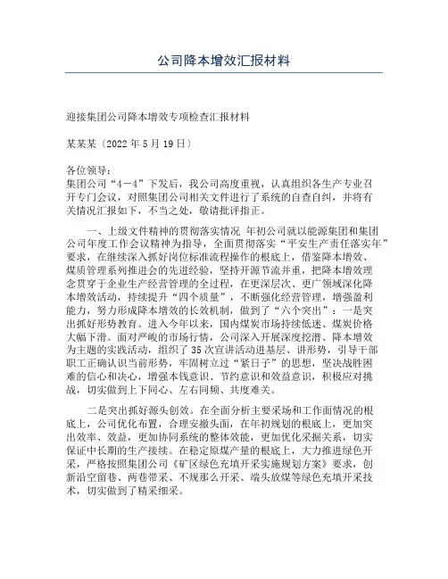 公司降本增效汇报材料