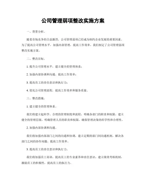 公司管理弱项整改实施方案