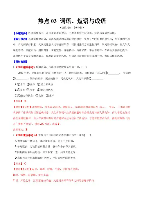 中考语文专练词语、短语与成语(解析版)