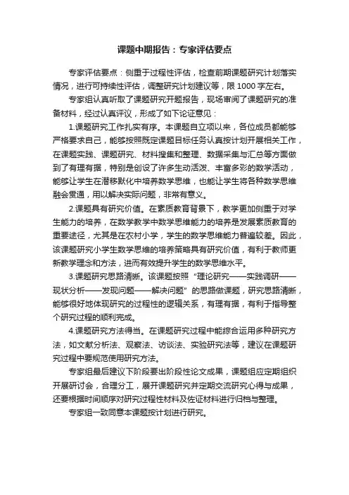 课题中期报告：专家评估要点