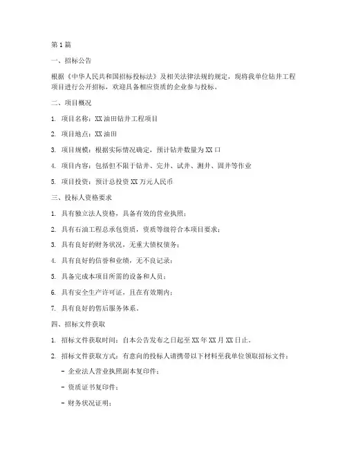 钻井工程项目招标文件(3篇)
