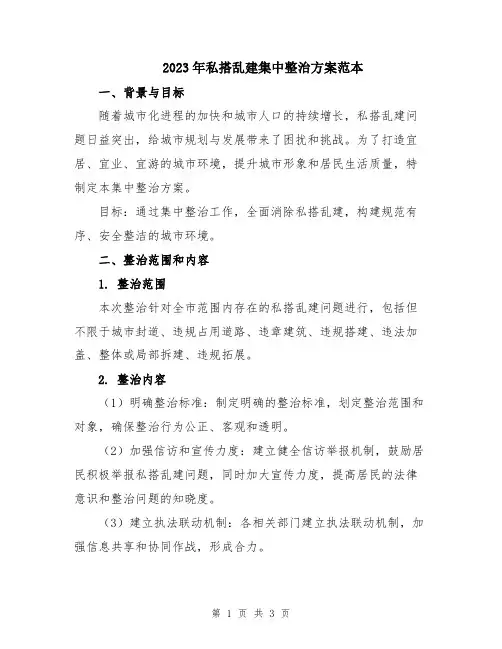2023年私搭乱建集中整治方案范本