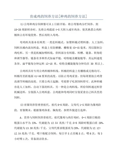 育成鸡的饲养方法[种鸡的饲养方法]
