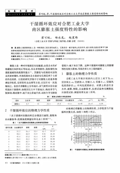 干湿循环效应对合肥工业大学南区膨胀土强度特性的影响