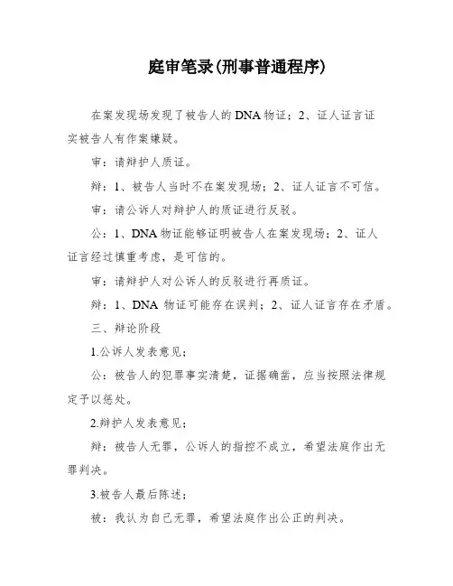 庭审笔录(刑事普通程序)