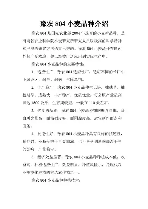 豫农804小麦品种介绍