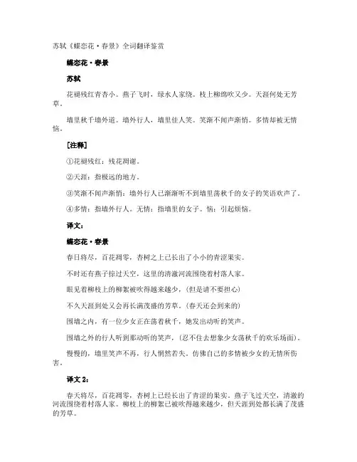 苏轼《蝶恋花·春景》全词翻译鉴赏
