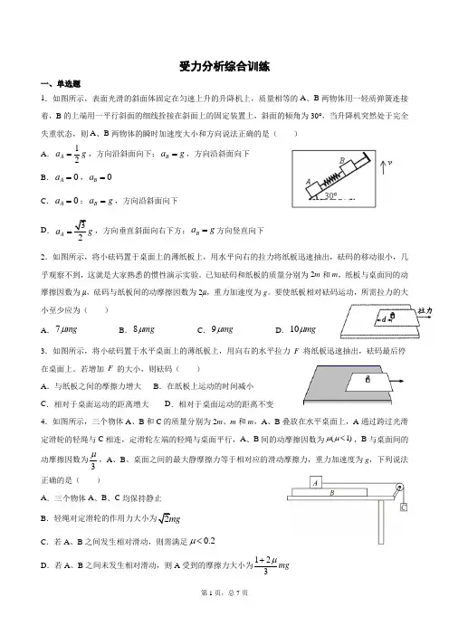 2021年高一物理必修第一册：受力分析综合训练