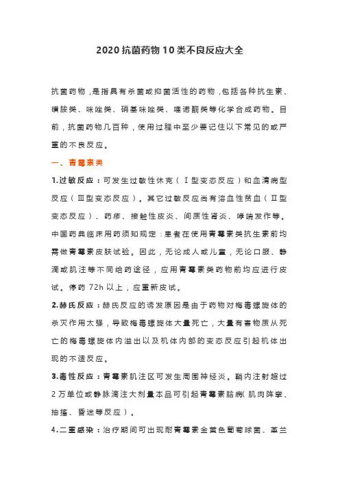 2020抗菌药物10类不良反应大全