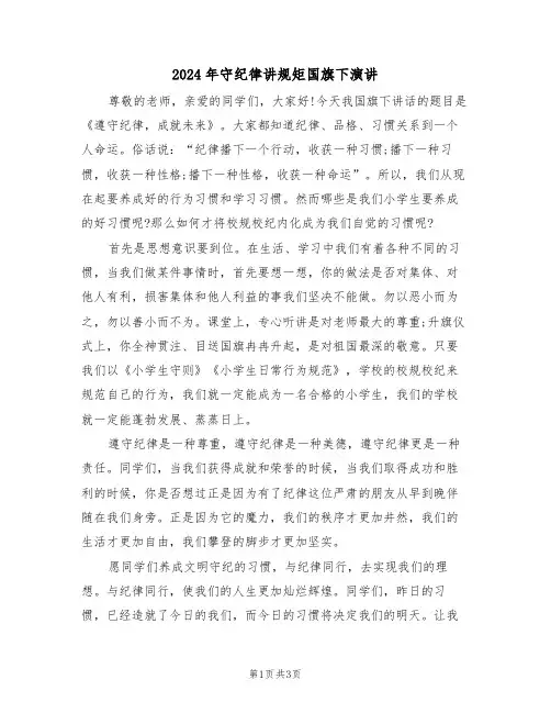2024年守纪律讲规矩国旗下演讲(二篇)