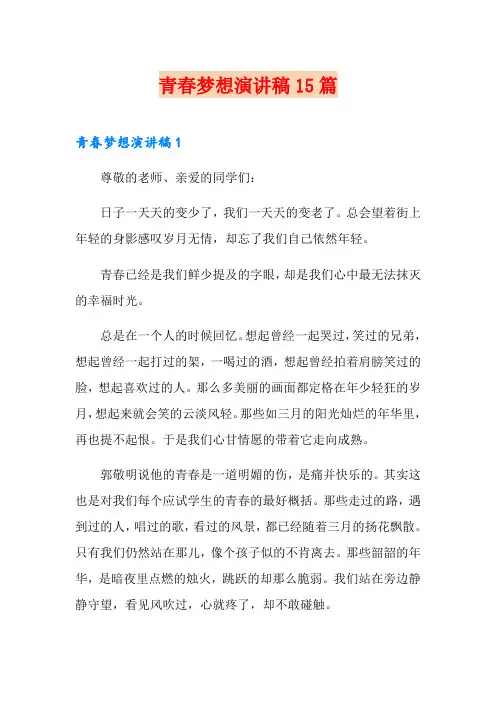 青春梦想演讲稿15篇