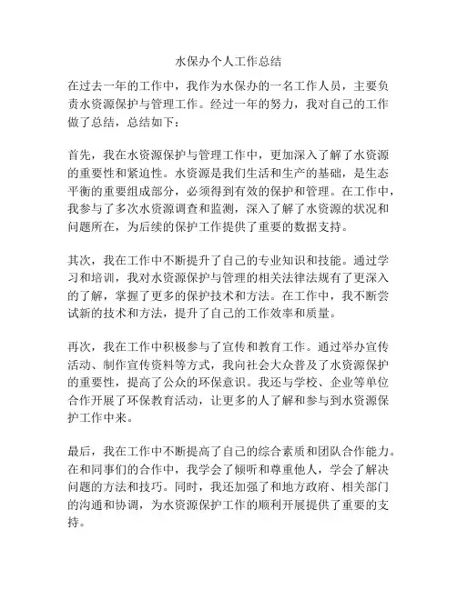 水保办个人工作总结