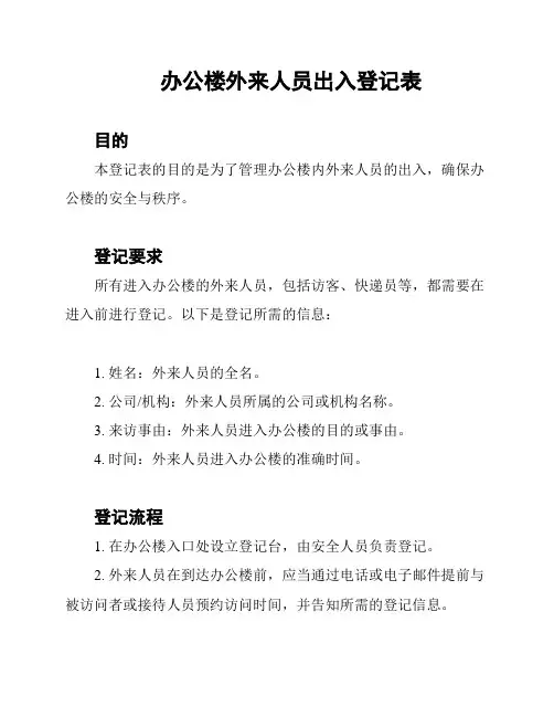 办公楼外来人员出入登记表