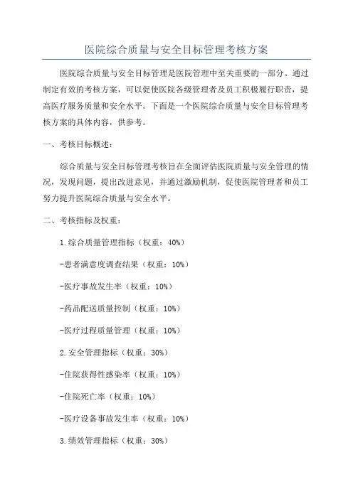 医院综合质量与安全目标管理考核方案