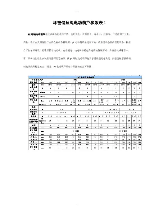 环链钢丝绳电动葫芦参数表