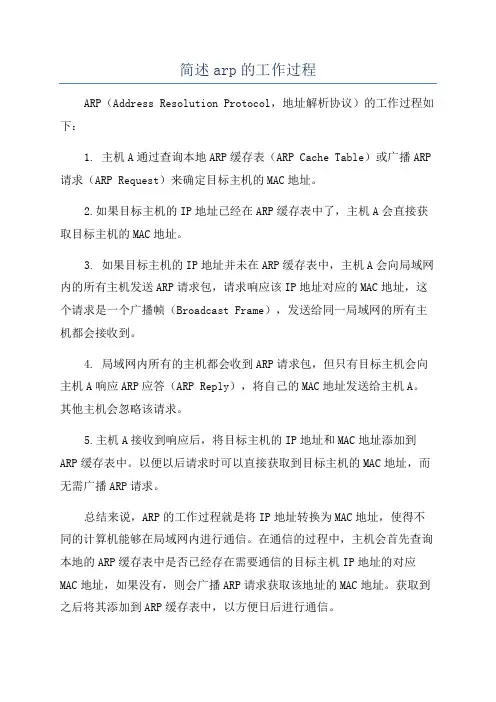 简述arp的工作过程