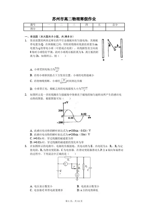 苏州市高二物理寒假作业(含答案) (5)
