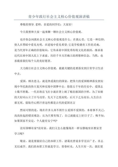 青少年践行社会主义核心价值观演讲稿