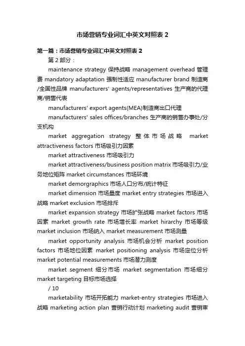 市场营销专业词汇中英文对照表2