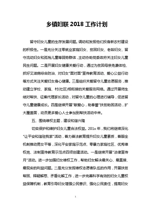 乡镇妇联2018工作计划