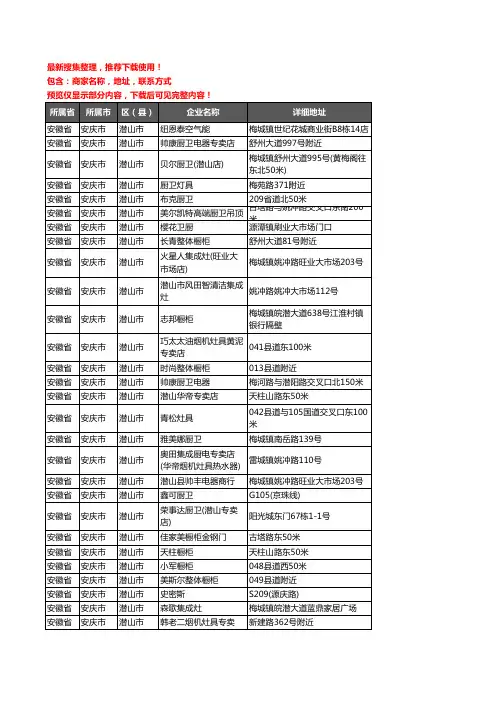 新版安徽省安庆市潜山市厨卫电器企业公司商家户名录单联系方式地址大全85家