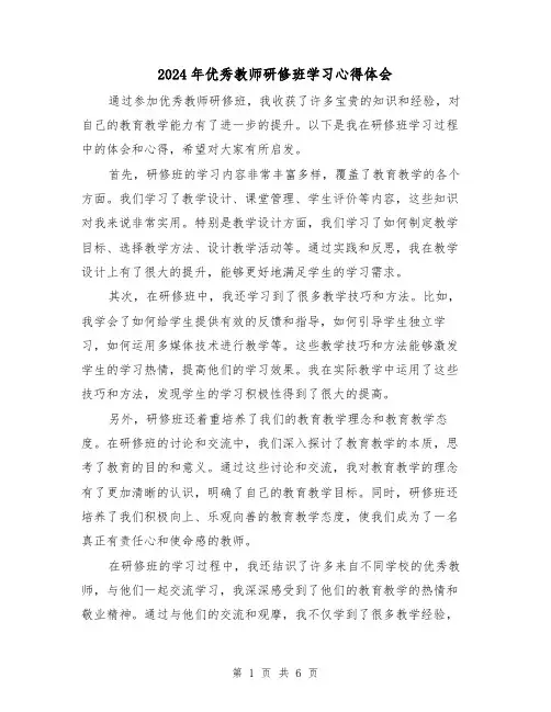 2024年优秀教师研修班学习心得体会(2篇)