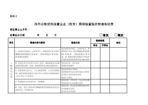 体外诊断试剂经营企业批发检查验收标准和记录