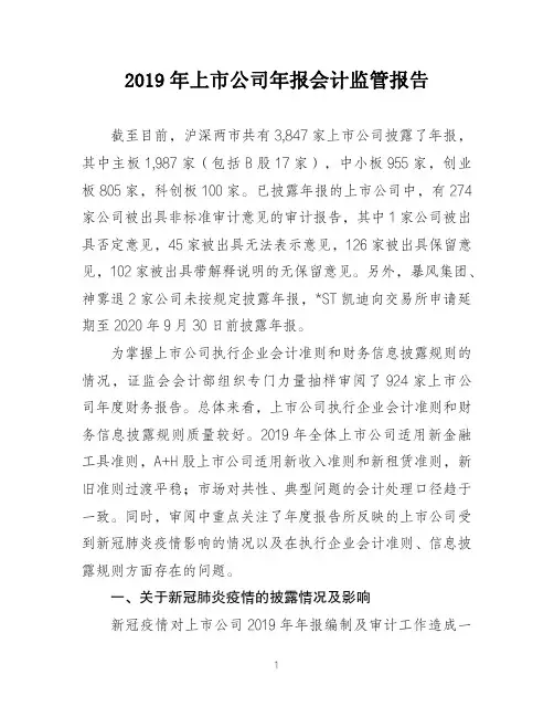 2019年上市公司年报会计监管报告
