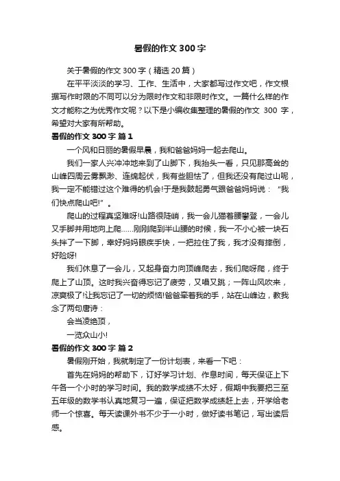 关于暑假的作文300字（精选20篇）