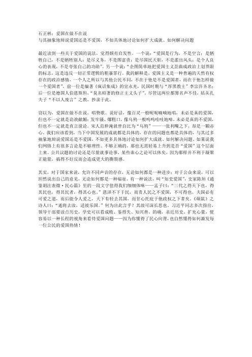 石正林：爱国在做不在说