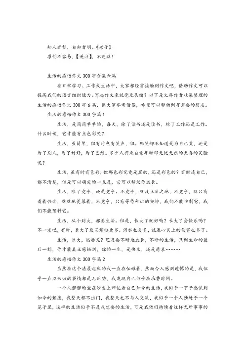 生活的感悟作文300字合集六篇金品