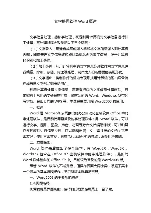 文字处理软件Word概述