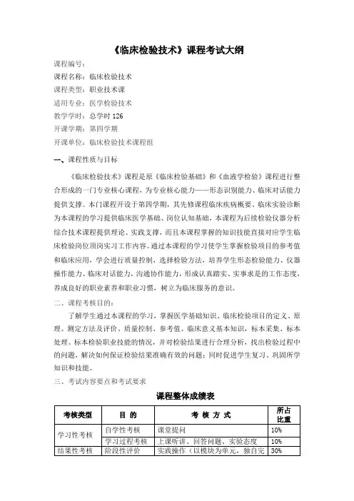《临床检验技术》课程考试大纲