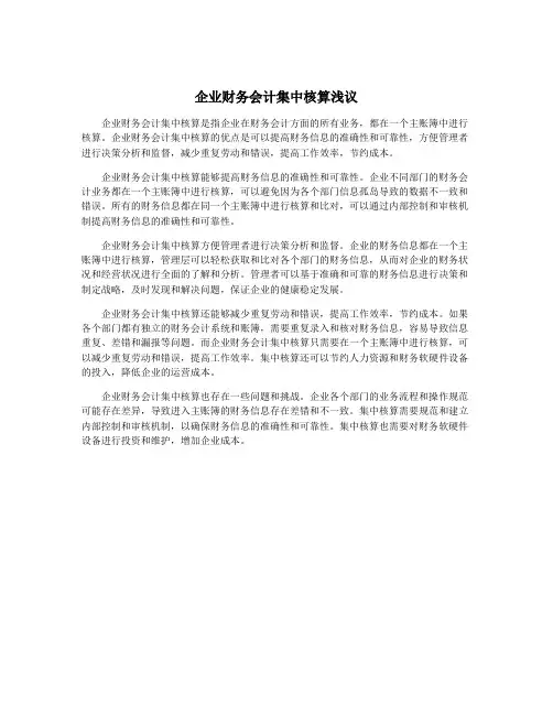 企业财务会计集中核算浅议