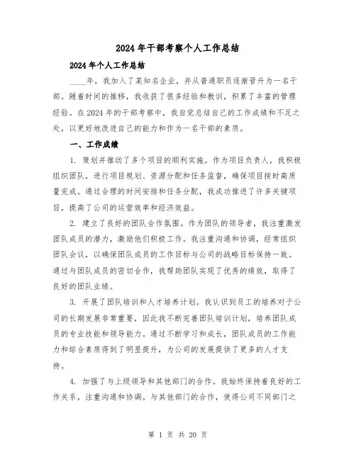 2024年干部考察个人工作总结(4篇)